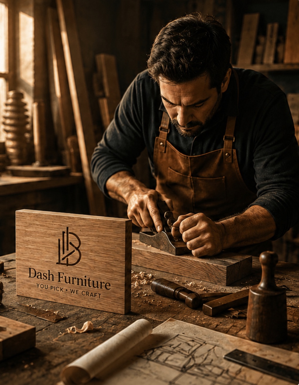 Dash Furniture craftsman shaping wood in the workshop